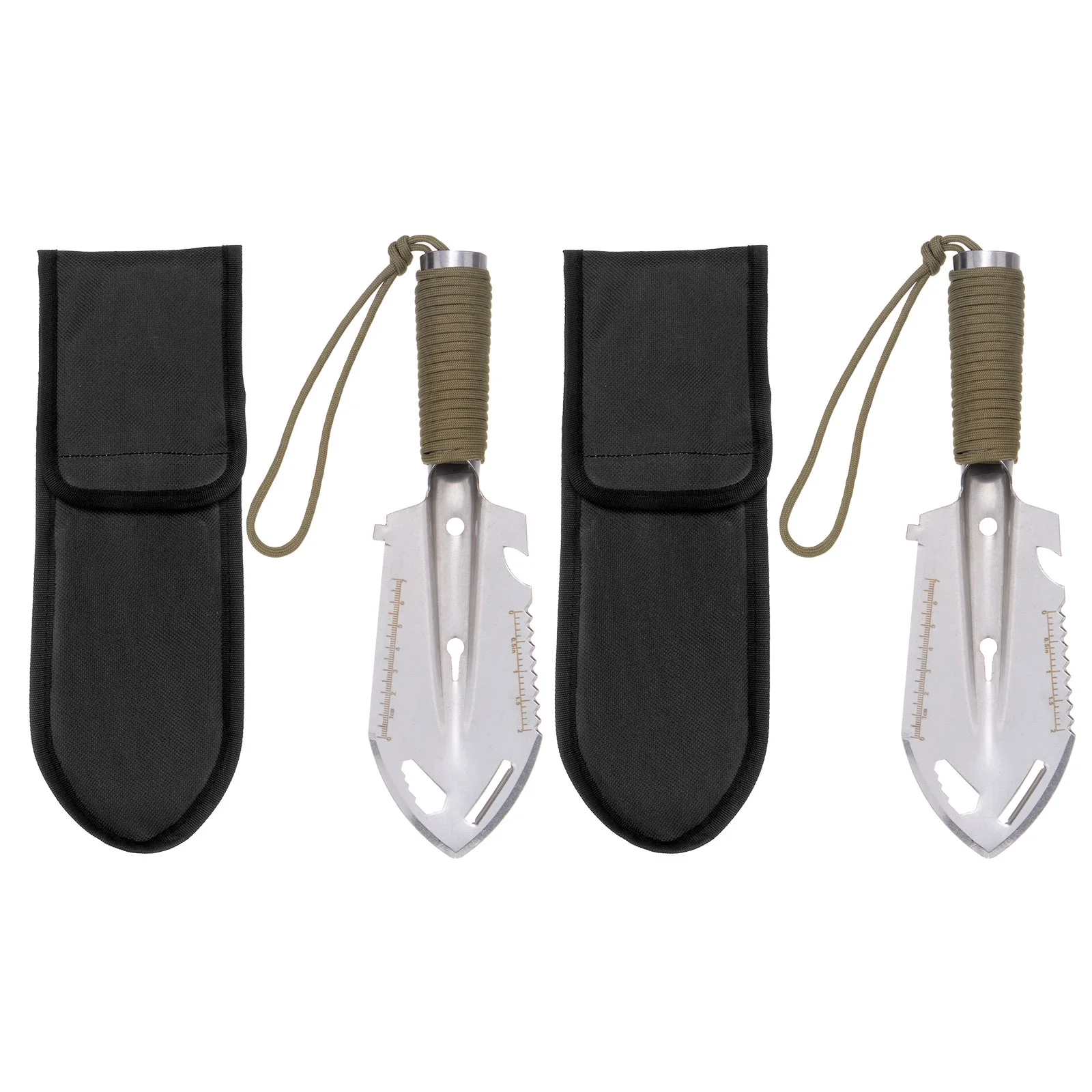 Uxcell 2pcs Multifunctional Camping Shovel 9 in 1 Multi-Purpose Backpacking Shovels with Carrying Bag, Silver Khaki