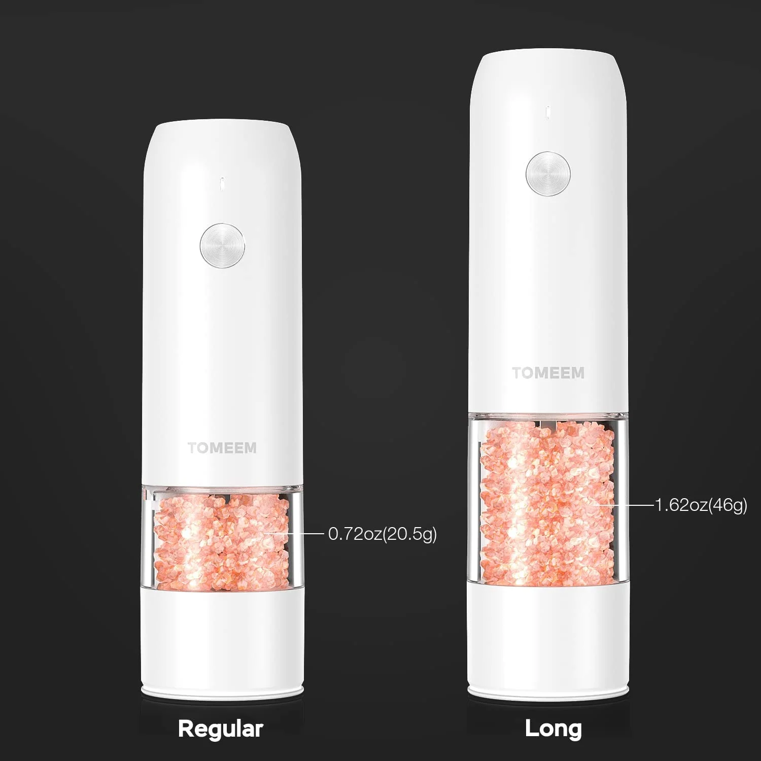 Tomeem Electric Salt and Pepper Grinder Set Rechargeable with 6-Level Adjustable Coarseness LED Light Upgraded Larger Capacity 46g