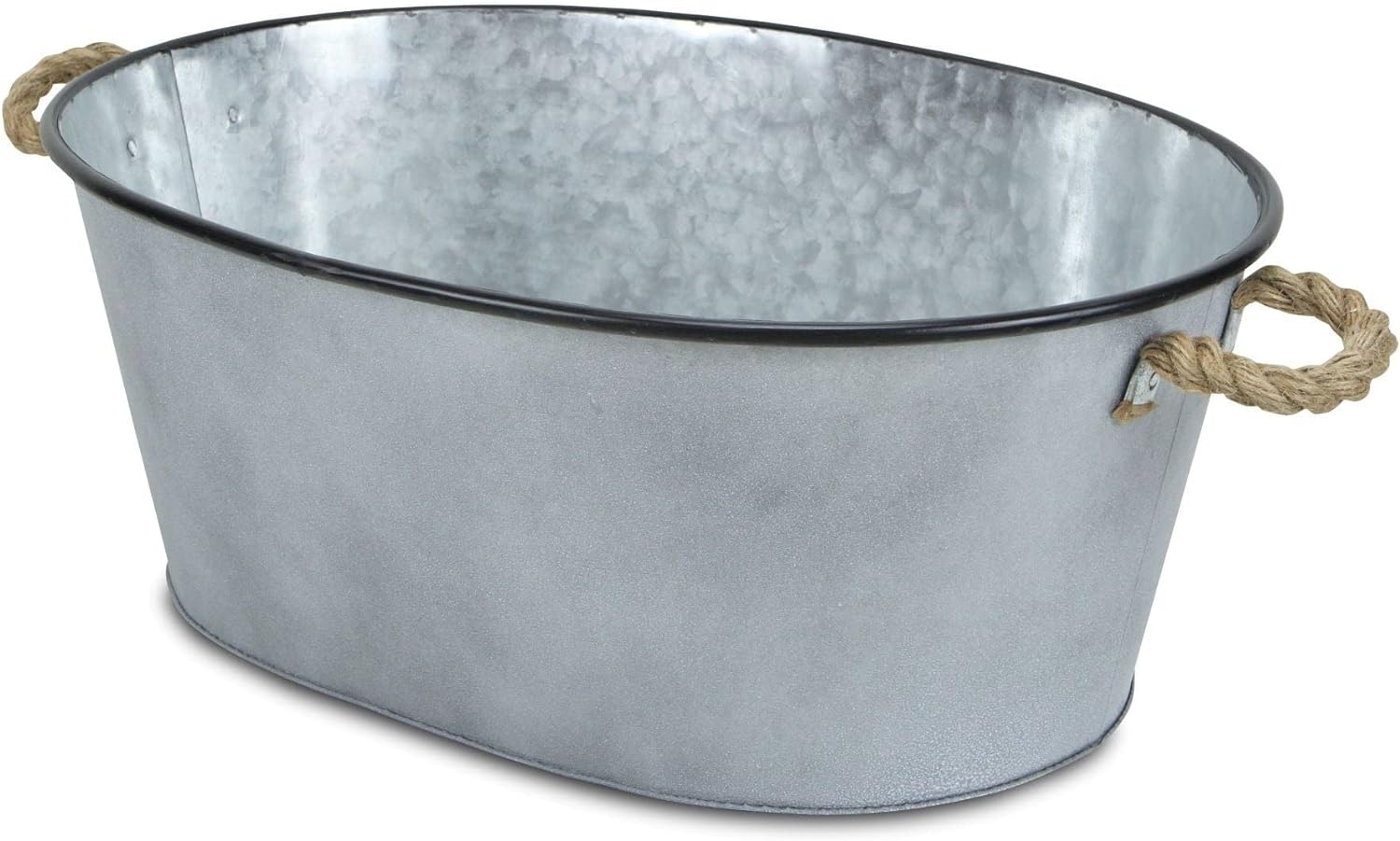 Gray Galvanized Metal Oval Planter with Rope Handles L: 24