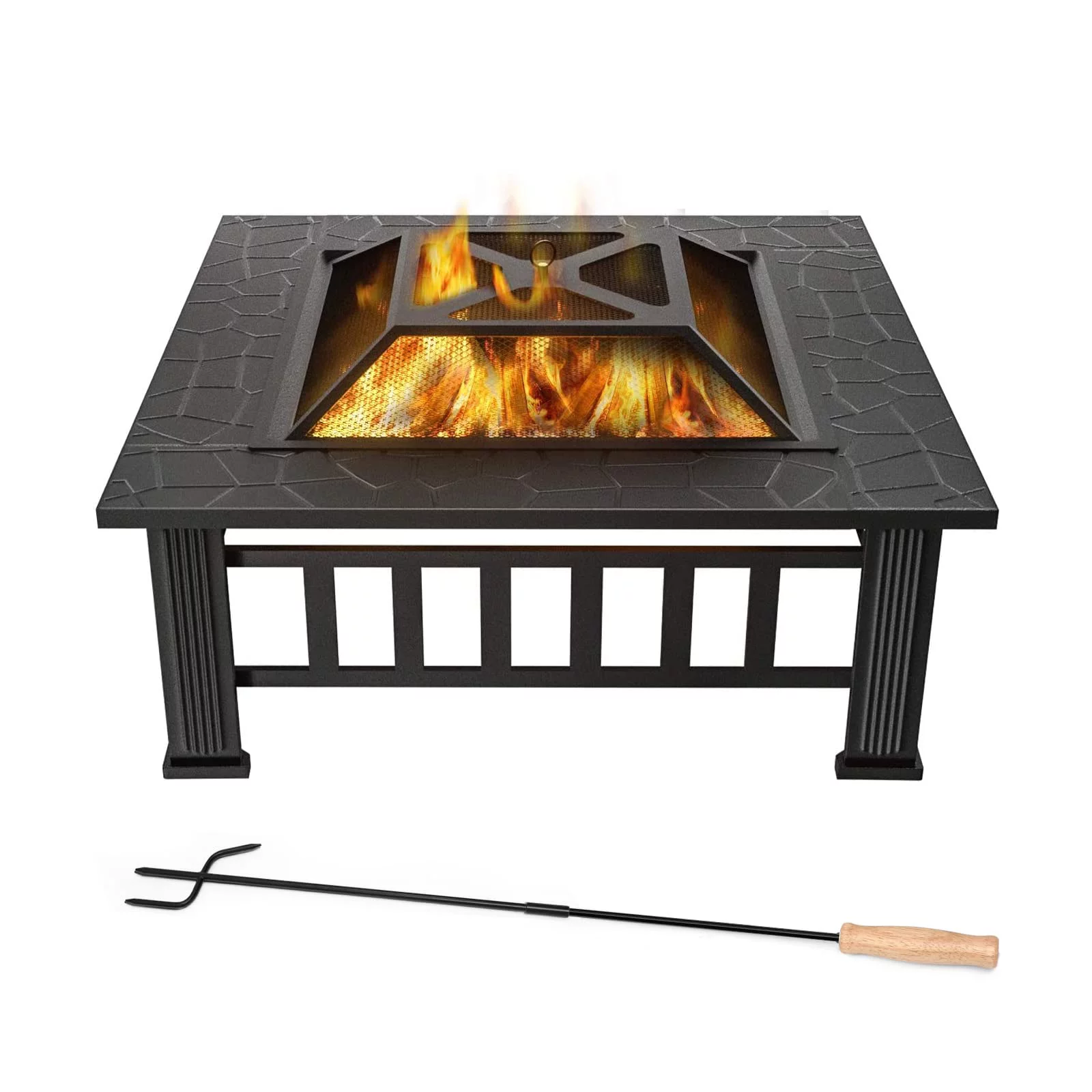 SAN LIKE Fire Pit for Fire Poler - 32'' Heavy Duty Fireplace Poker with Wood Handle Perfect for Camping, Parties and Enjoying Fireside Ambience Outdoor and Indoor Use