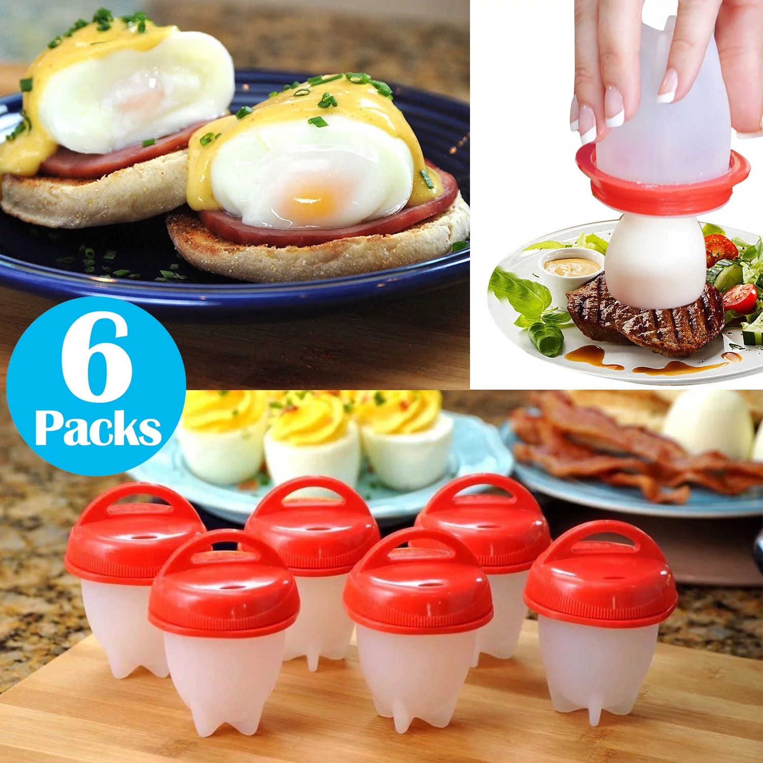 6PCS Food Grade Silicon Egg Boiler Hard Boiled Egglettes Egg Cooker Kitchen Tool