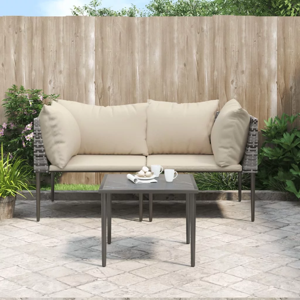 Anself 3 Piece Patio Set with Cushions Gray Poly Rattan