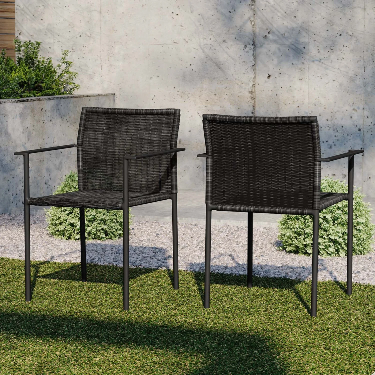 Lounge Chair Armchair, Set of 2, Dark Grey Gray, Aluminum Metal, Outdoor Patio Balcony Cafe Bistro Garden Hospitality Restaurant, Modern Contemporary HB33607
