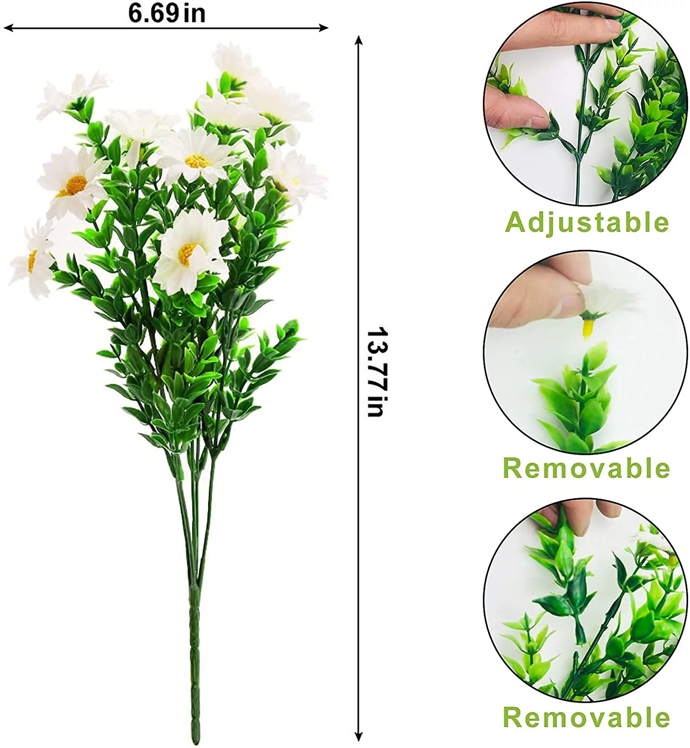 Morttic 12 Bundles Artificial Daisies Flowers Outdoor Fake Plants White Gerber Daisy Fake Foliage Greenery Faux Plants for Graves Hanging Outside Planter Window Box Wedding Decoration