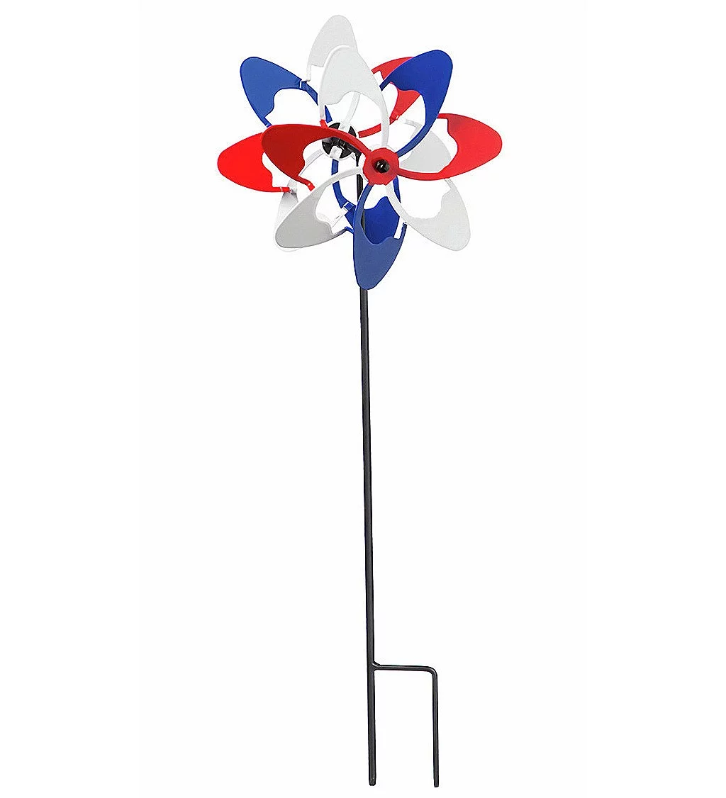 Evergreen Red & Blue Wave Americana Mini Kinetic Windmill