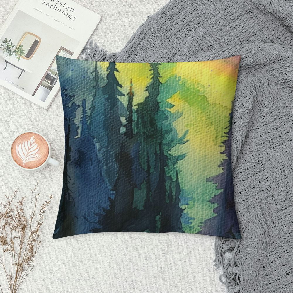 Pingxixi Decorative Pillow Covers Night Landscape Forest Dark Boreal Arctic Silhouette Hight Spruce Nature Textures Aurora New North Throw Pillow Covers Sofa Bench Couch Summer Decor White