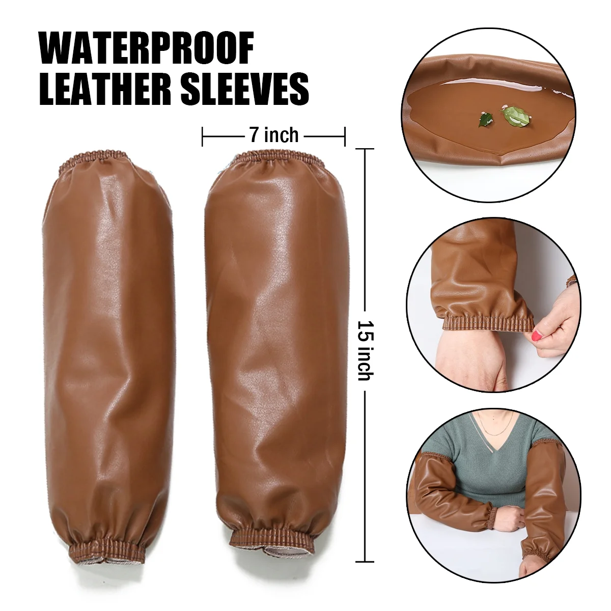 Gardening Gloves with Waterproof Sleeves, Cowhide Leather Work Gloves for Men Women, Gold L