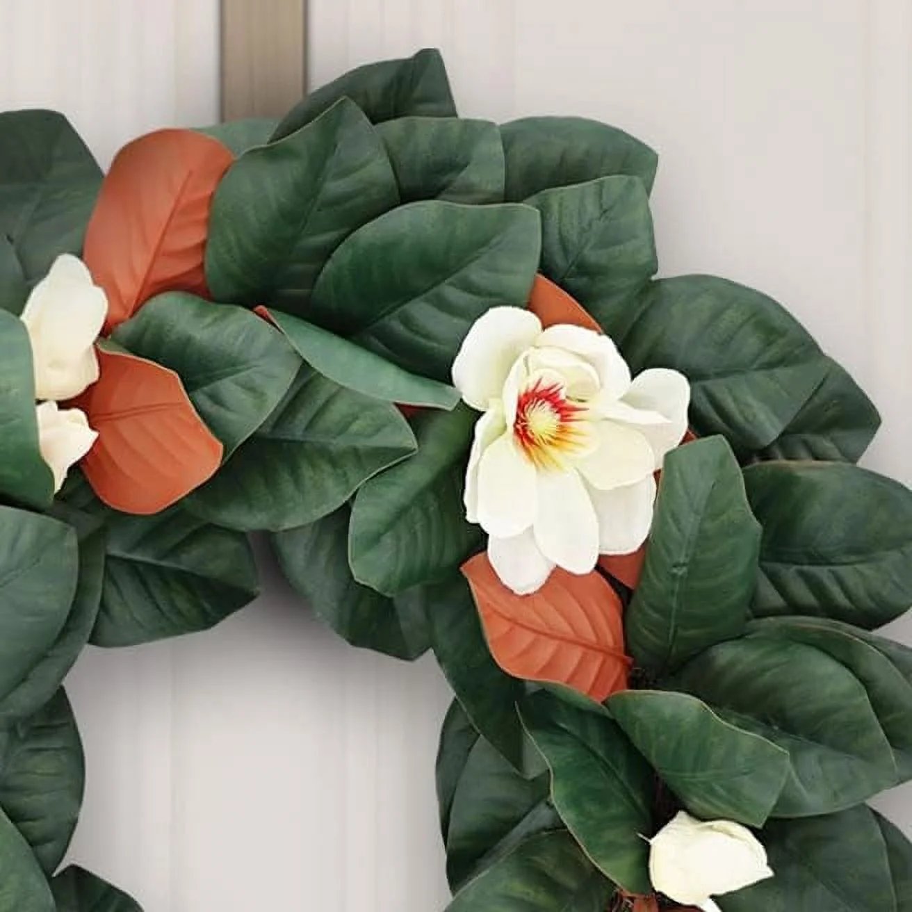 Southern Magnolia Leaves and Blooms on Natural Grapevine Wreath - Large 24 inch Magnolia Wreath for Front Door - Front Door Wreath for Spring, Summer, Fall Front Porch Decor