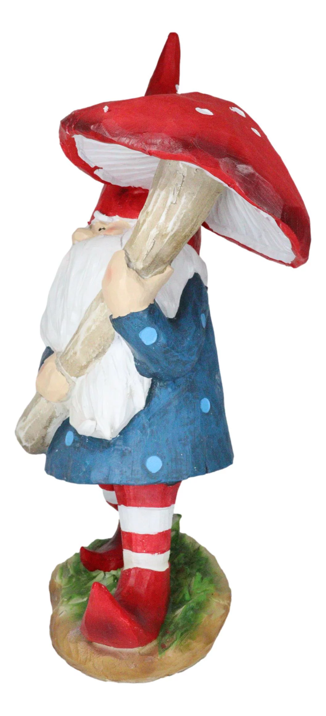 Large Whimsical Garden Gnome With Giant Toadstool Mushroom Umbrella Figurine