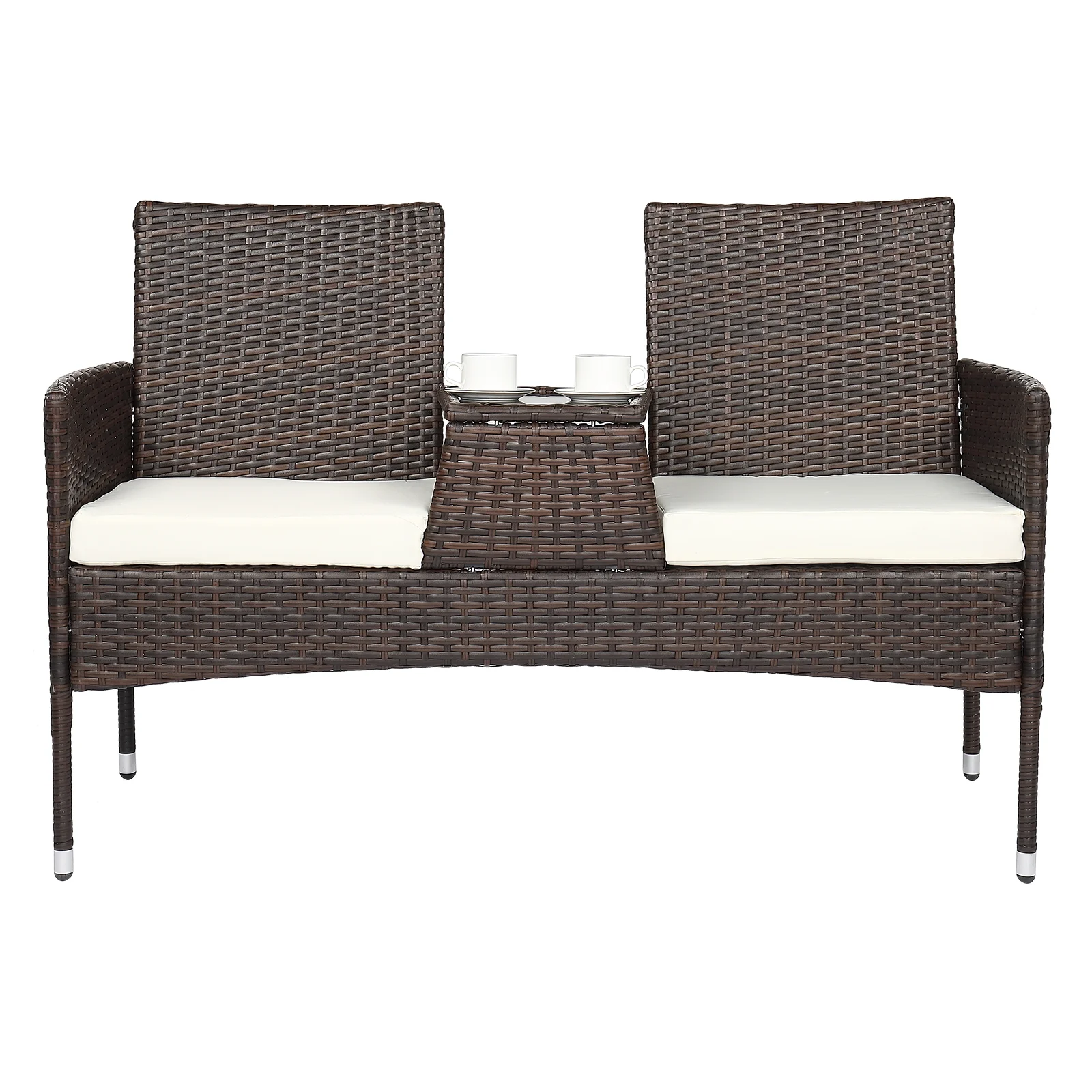 Kmowoo 131*61*83cm Disassembled Iron Frame Brown Gradient Rattan Lover Chair