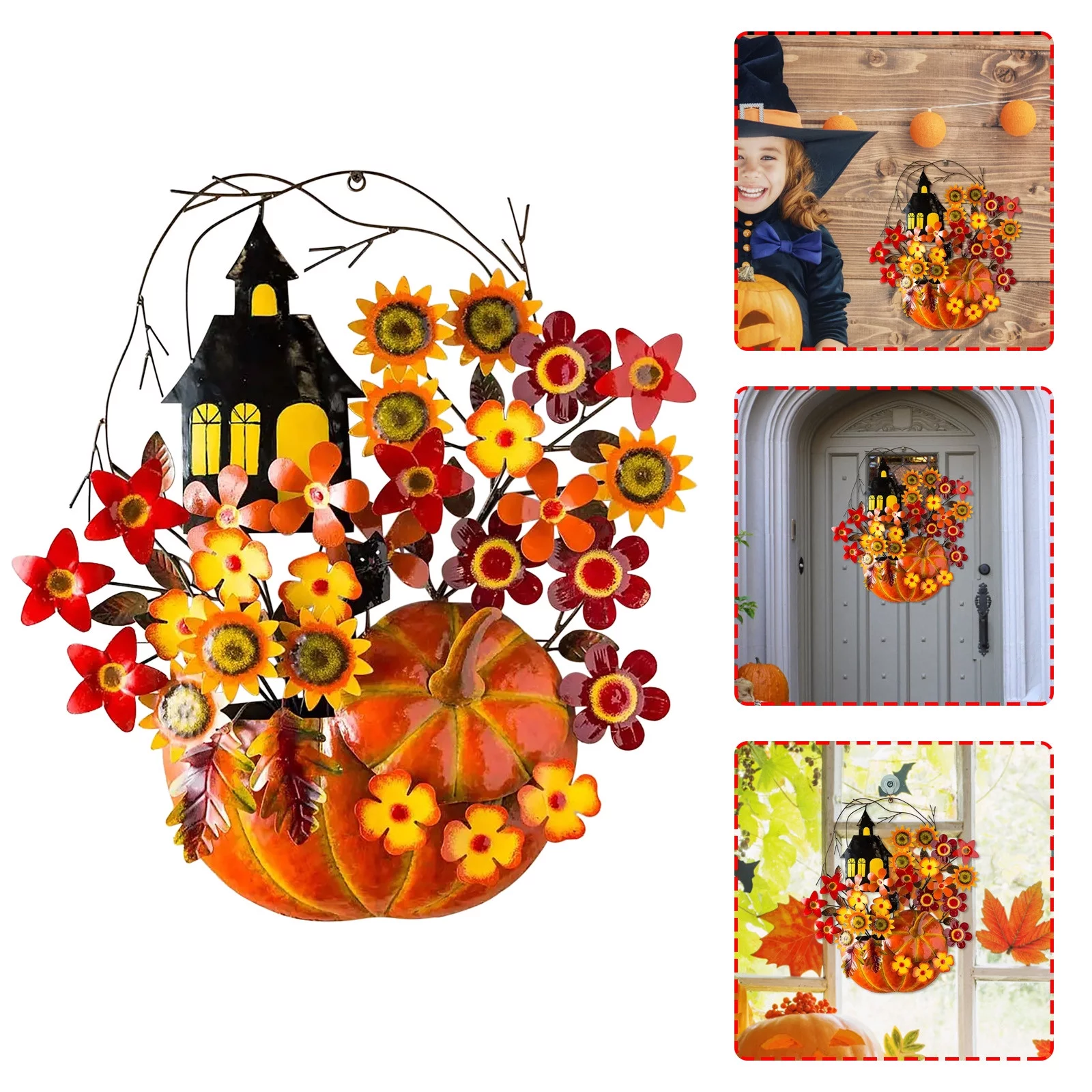 Yeetfub Faux flowers Silk Flowers Decoration Wall Bouquet Pumpkin Decoration For Thanksgiving Autumn Home Decor for Window Garden Office Patio Planter Pathway Front Porch