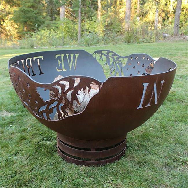 Cedar Creek Sculptures  In God We Trust Natural Gas Match Lit Fire Pit