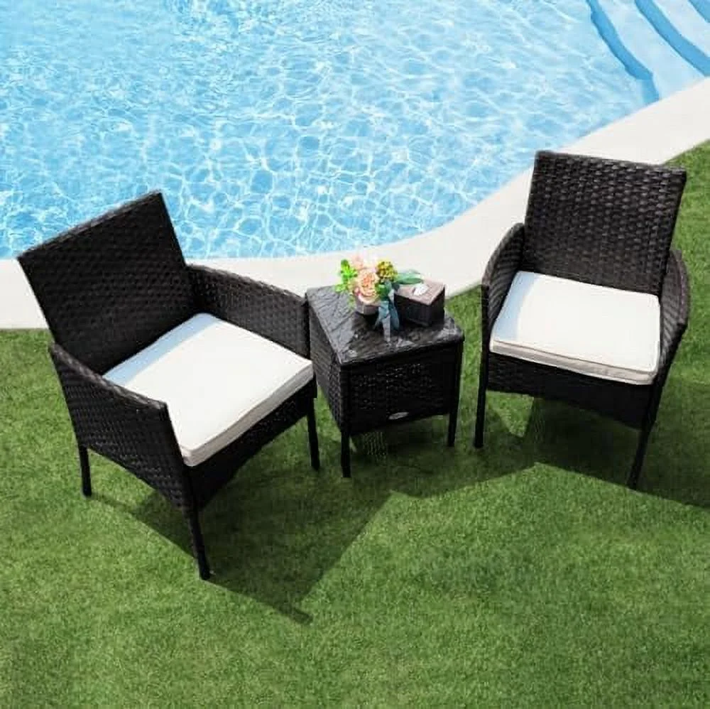 MQLIFEBOOM 3 Pieces Outdoor Patio  Set Porch Rattan Wicker Chairs with Coffee Table Black