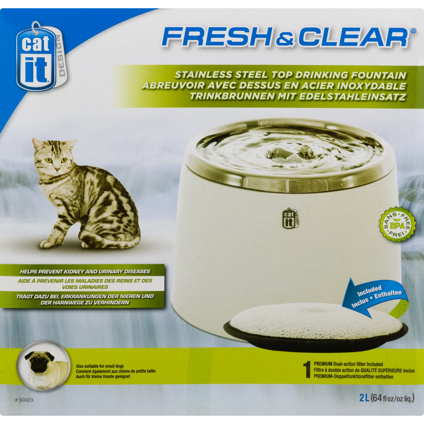 Catit Fresh & Clear Stainless Steel Top Drinking Fountain, 64 fl. oz.