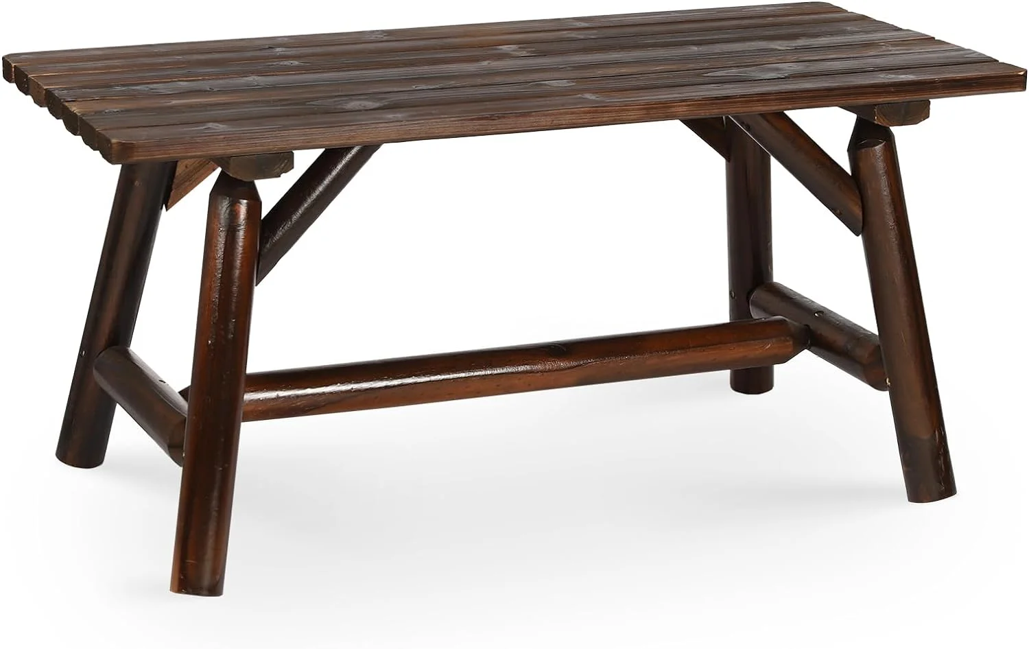 HOMEDIARY Wooden Adirondack Log Side Table, Cedar Wood Outdoor Rectangular End Table w/Slatted Tabletop, Oversize 41.5” Indoor Outdoor Patio Side Coffee Table for Garden Patio Backyard, Carbonized