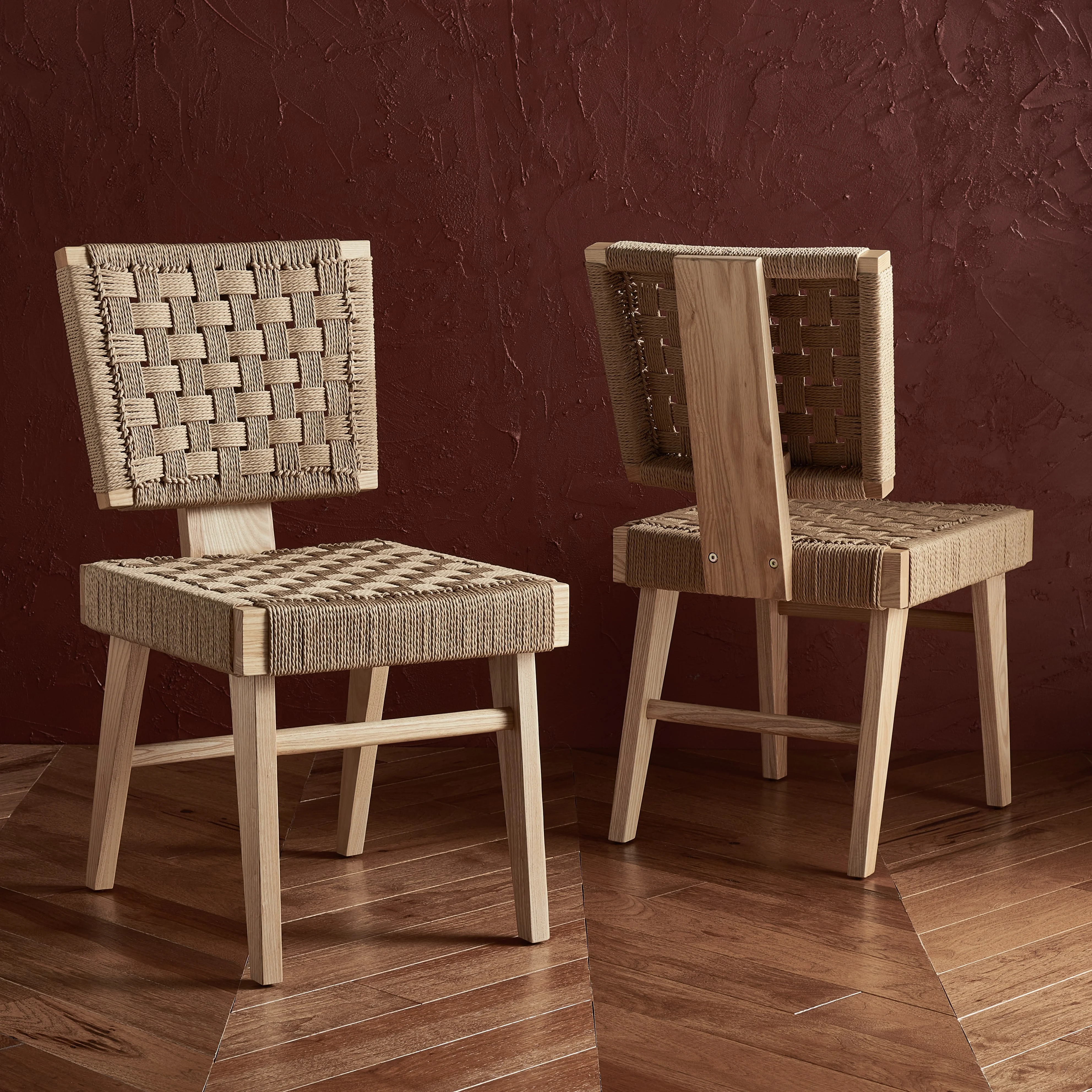 SAFAVIEH Couture Susanne Natural Woven Paper Solid Dining Side Chair, Natural (Set of 2)
