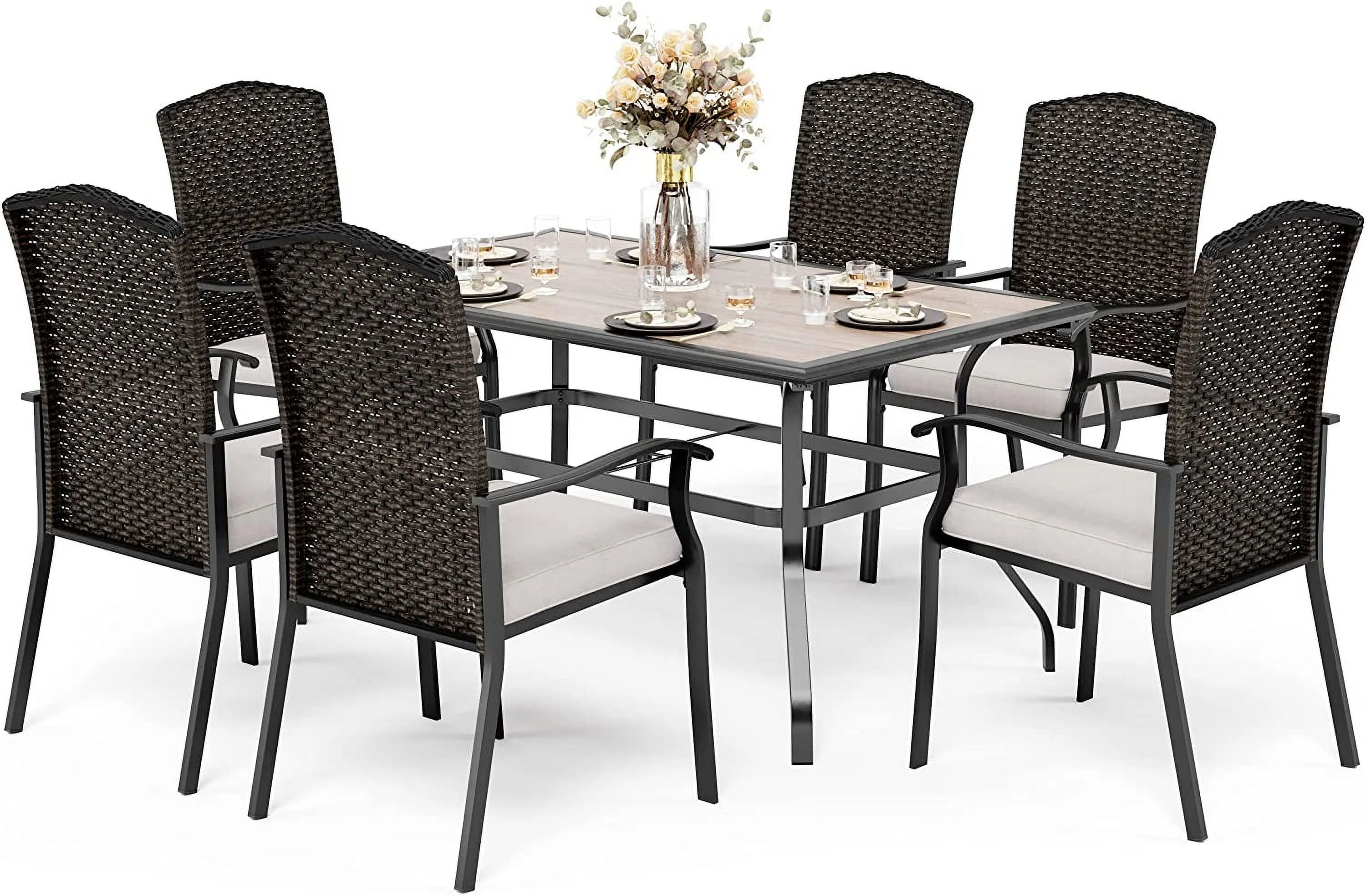 VALLEY Patio Dining Set 5 PCS C Spring Outdoor Dining Sets Wicker Patio Chairs with Cushion 37\u201Dx37\u201Dx28\u201DSquare Table 1.57" Umbrella Hole for Outdoor Kitchen Lawn Garden.