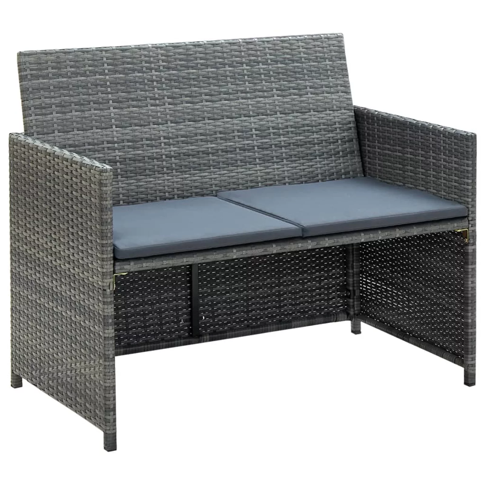 Dcenta 2 Seater Patio Sofa with Cushions Gray Poly Rattan Garden Sofa Bench for Poolside, Backyard, Balcony, Lawn, Outdoor Furniture 39.4 x 22 x 33.5 Inches (W x D x H)