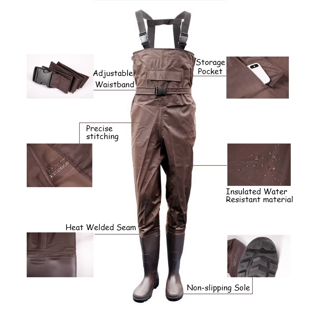 Fishing Chest Waders Fishing Shoes Boot Foot for Men Women Hunting Bootfoot Waterproof Nylon PVC w/ Belt