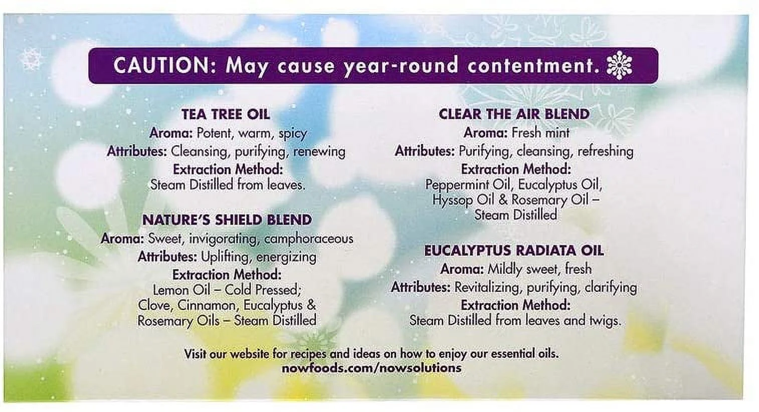 NOW Essential Oils, Seasonal Changes Balancing Aromatherapy Kit, 4x10ml Including Tea Tree, Eucalyptus Radiata, Clear the Air and Nature’s Shield Oil Blend With Child Resistant Caps