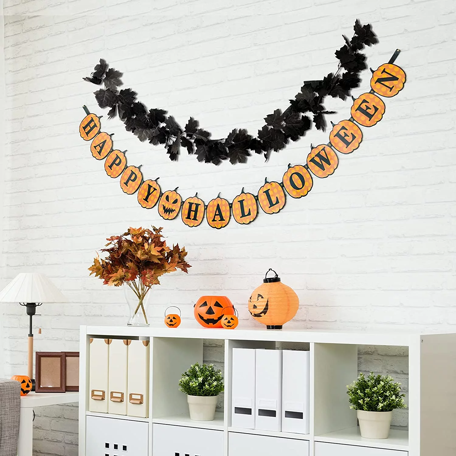 2pcs 5.9 Ft Black Fall Maple Leaf Garland Hanging Autumn Maple Leaves Vine Artificial Autumn Garland for Fireplace, Mantle, Front Door, Thanksgiving, Wall, Home Décor