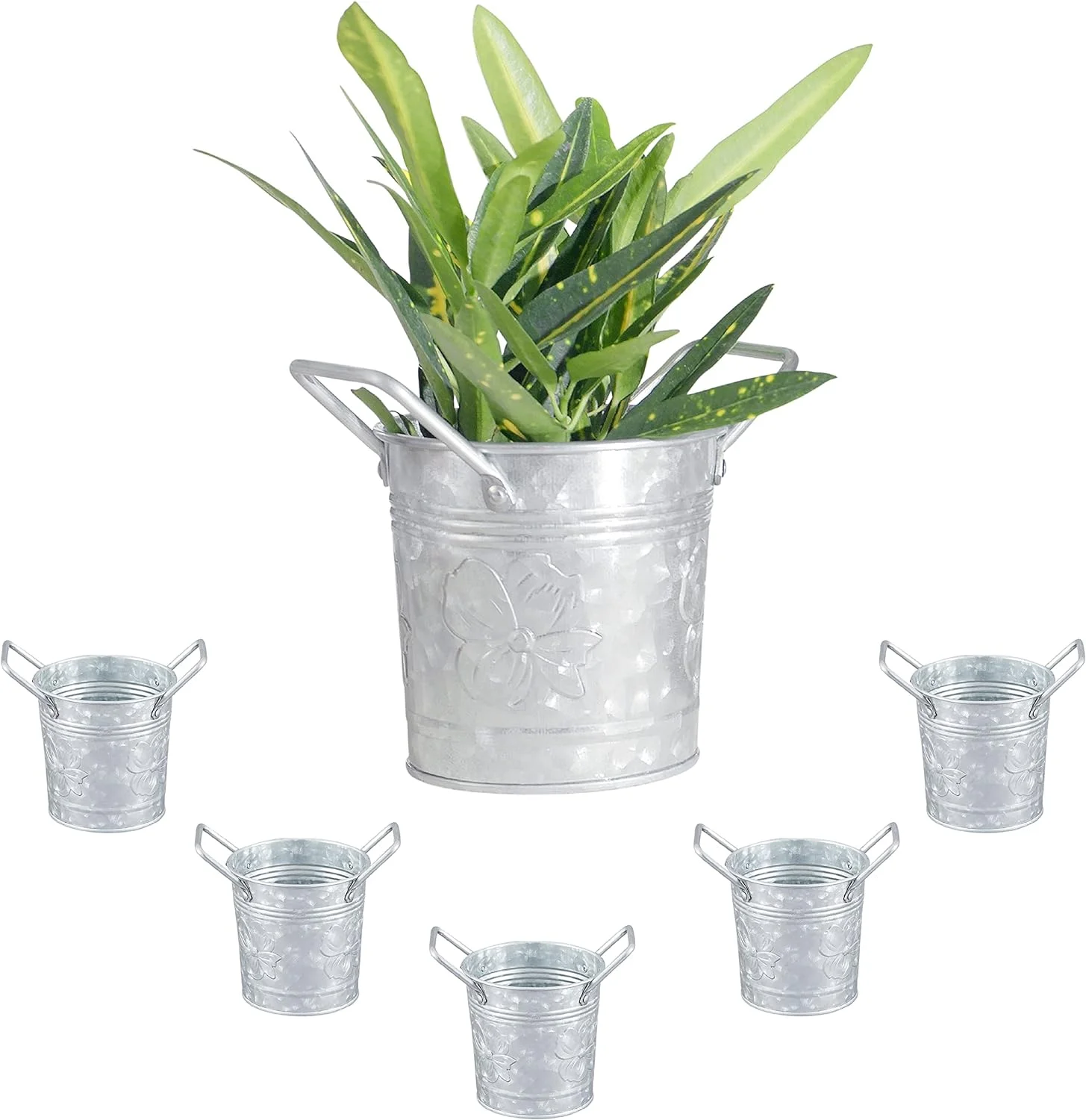 - Galvanized Metal Flower Planters With Handles – Rustic Small Metal Buckets - Vintage  Country Wedding/Table Centerpiece Decorations, 4 Inch, Set Of 6
