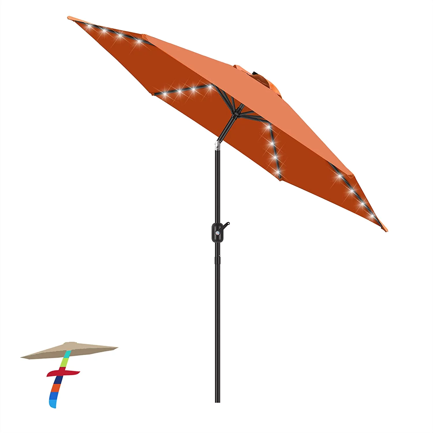 TLKJ 7.5' Solar 24 LED Lighted Umbrella-Solar Umbrella Lawn and Garden w/Easy Tilt Adjustment  Market Umbrella Adjustment and Crank Lift System for Patio