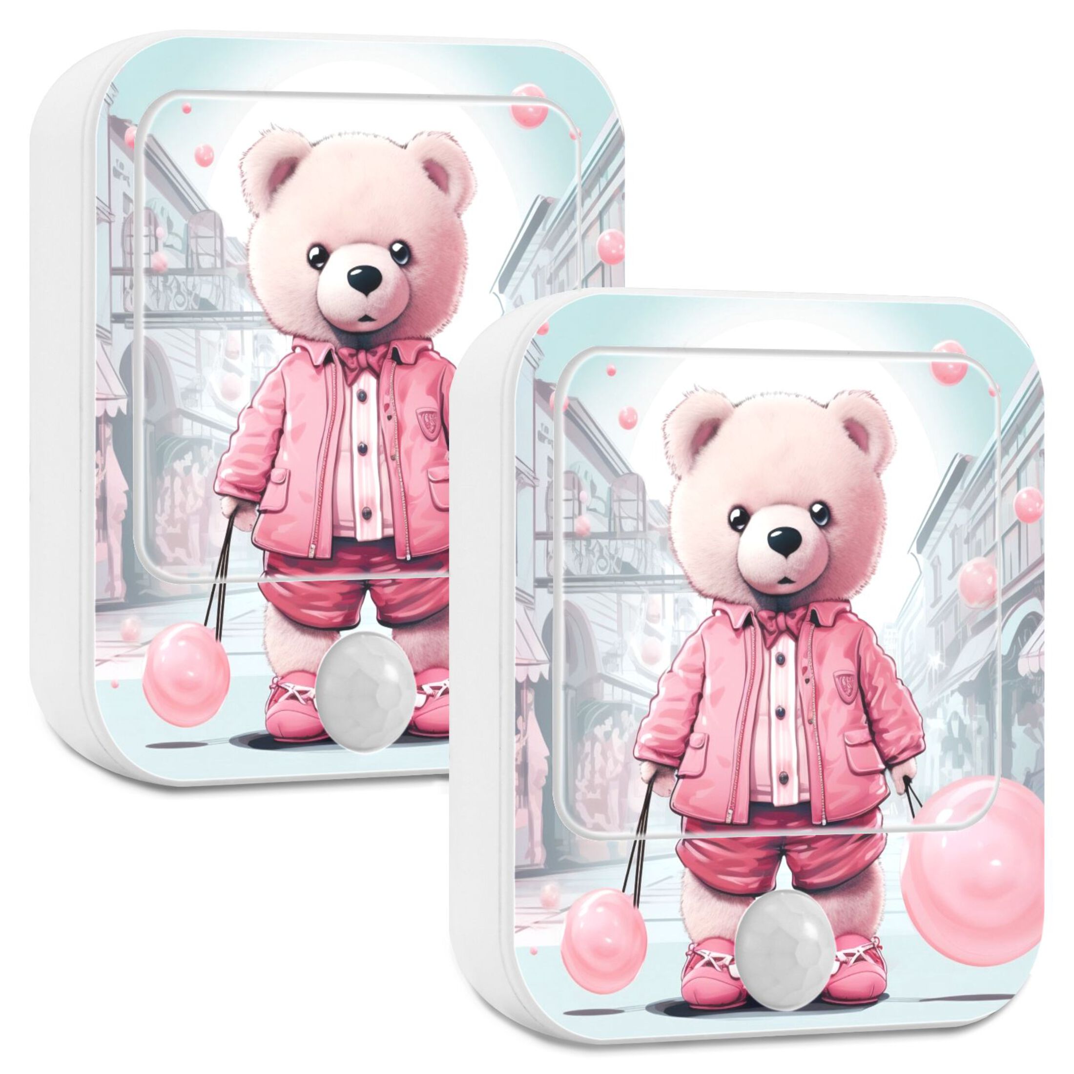 Pink Bear Bubbles Houses Night Lights Plug into Wall LED with Auto Light Sensor Warm Light for Kids Hallway Bedroom Living Room Kitchen Bathroom Set of 2