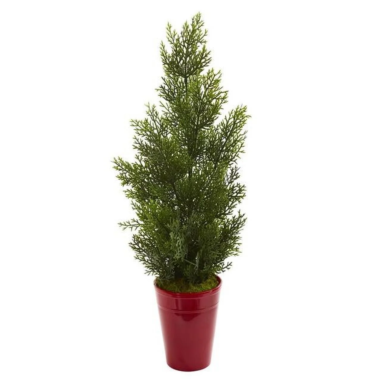 27 in. Mini Cedar Artificial Pine Tree in Decorative Planter - Red