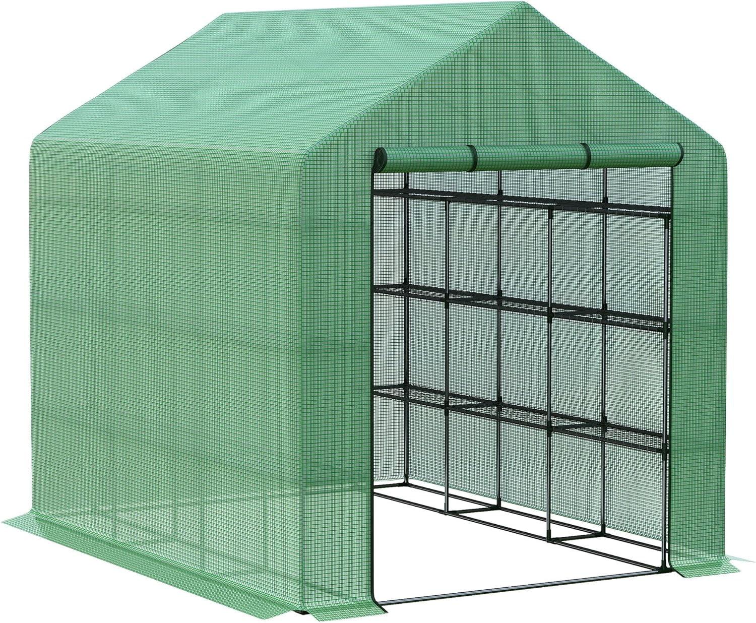 8' x 6' x 7' Portable Greenhouse 4-Tier Walk in Greenhouse with Roll Up Zipper Door for Flower Herb Vegetable
