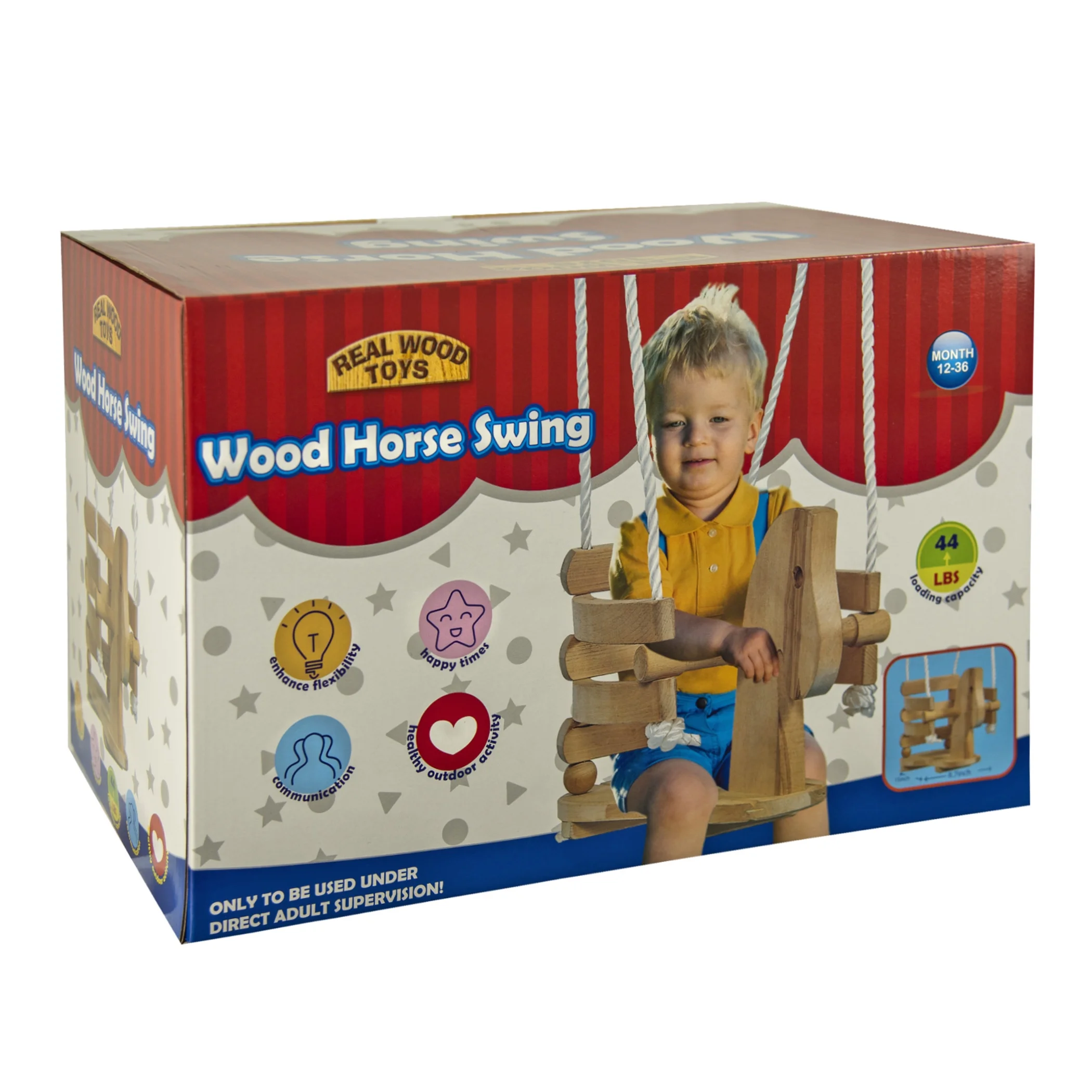 Homeware Horse Shaped Wood Infant Swing - with Rope. Ages 1 and Up – Natural Color