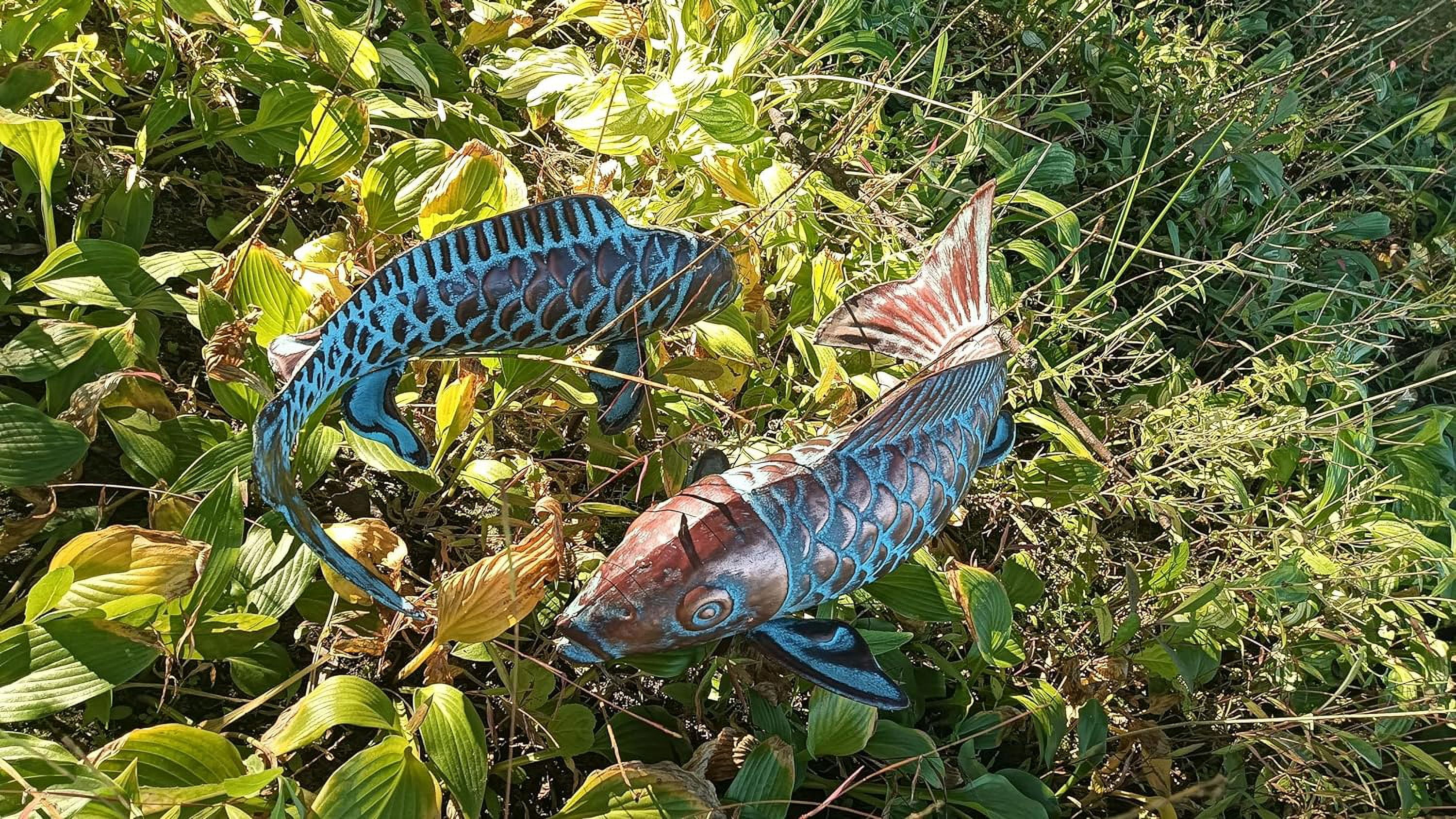 Set of 2 Koi Fish Sculpture for Outdoor, Statue Ornament, Metal Copper Garden Art, Patio, Yard, Lawn, Pond and Home Decoration