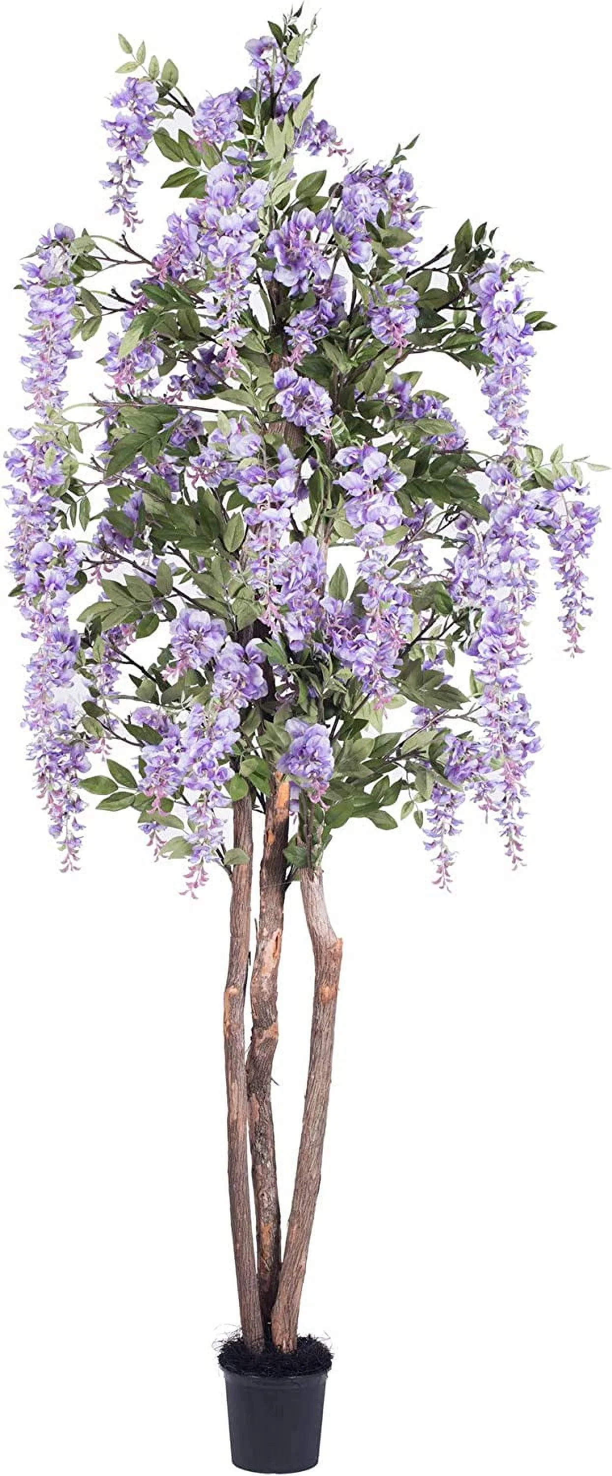 HYUN 7' Artificial Purple Wisteria Tree Set in Black Pot