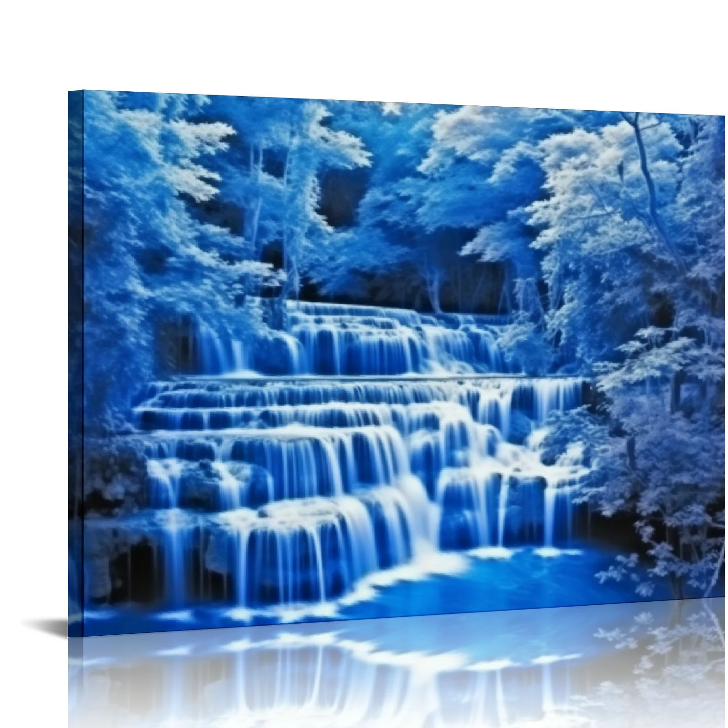 COMIO  Large Waterfall Wall Art Black and White Decor Blue Trees Scenery Canvas Prints Landscape Wall Decor Forest Paintings for Wall Bedroom Living Room Decor Wall Decoration Framed