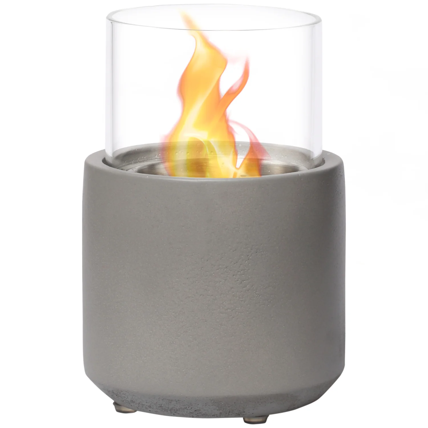 GUIOIHDC Tabletop Fireplace  Mini Concrete Ethanol Fire Bowl with Lid  Burns up with Liquid Alcohol and Solid Tablet Alcohol  Light Grey