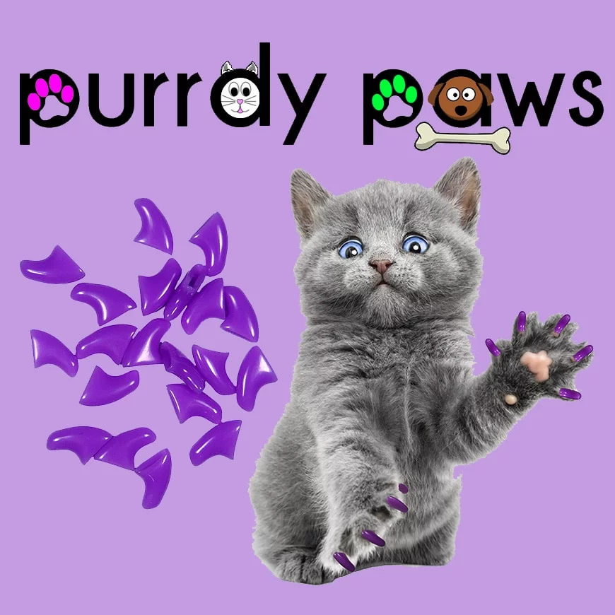 6 Month Supply - Purrdy Paws Purple Soft Nail Caps for Small Cats Claws - Extra Adhesives