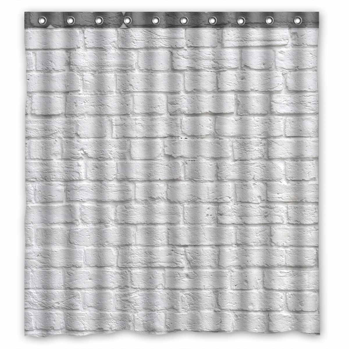 PKQWTM A white brick wall WaterProof Polyester Fabric Shower Curtain Size 66x72 Inches