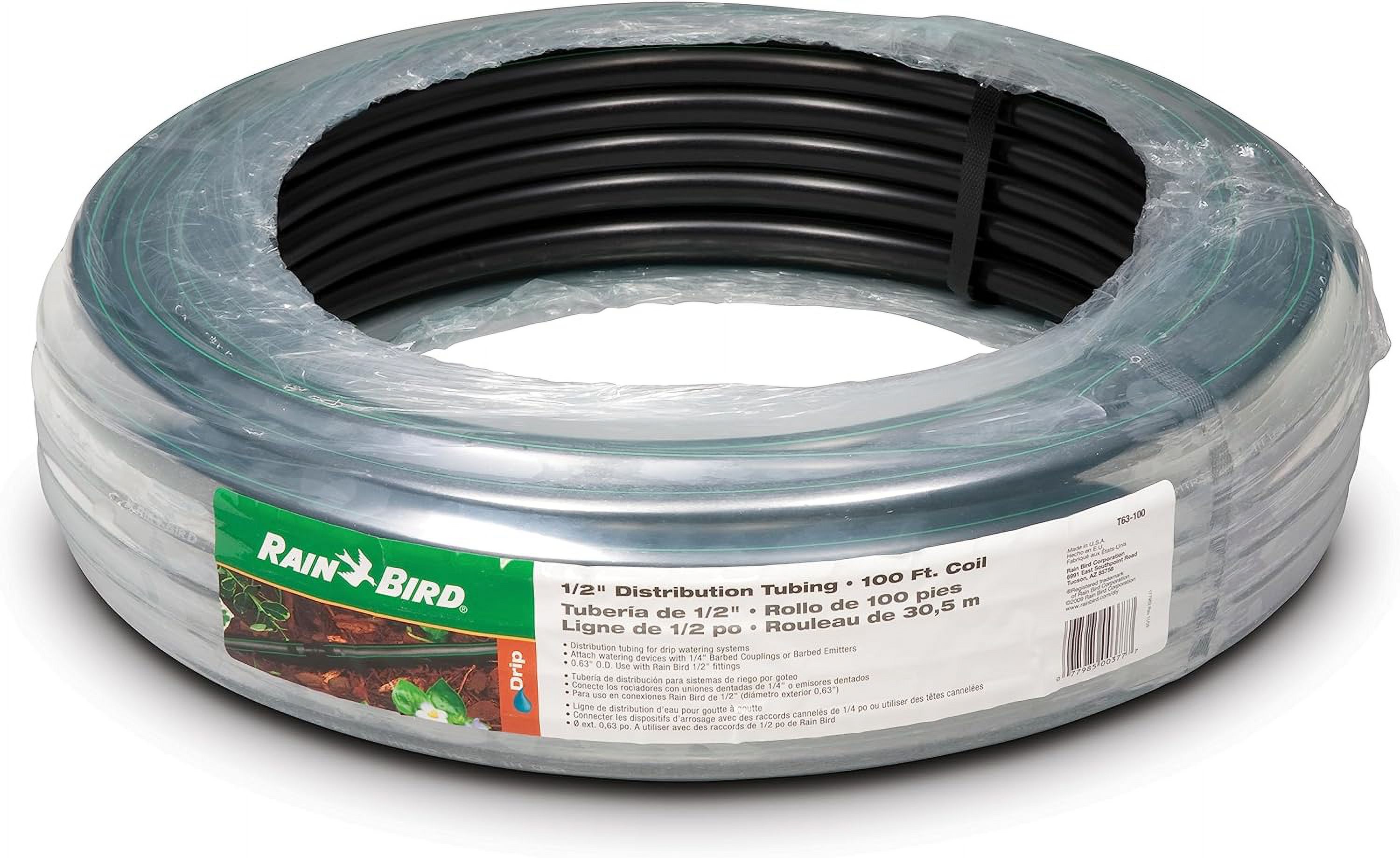 T63-100 Drip Irrigation 1/2" (0.634" OD) Blank Distribution Tubing  100' Roll  Black