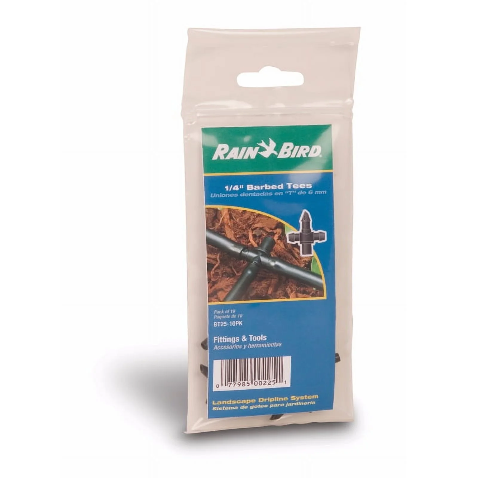 Rain Bird BT25-10PK Drip Irrigation Tee, 1/4 in Connection, Barb, Plastic, Black