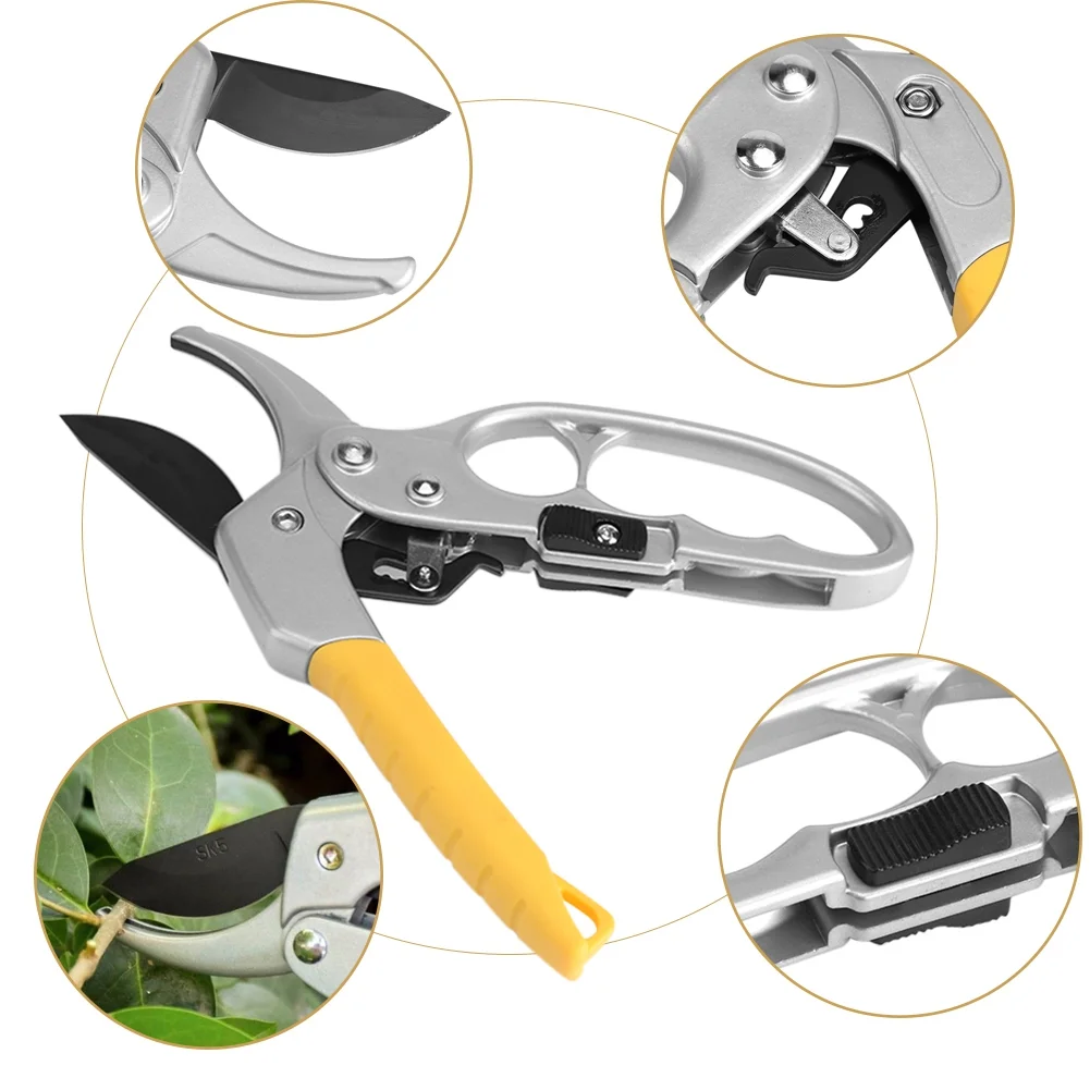 Garden Bypass Pruning Shears - Secateurs Ratchet Hand Pruner Trimmer Tools Ratchet Secateurs with Ergonomic Designed Easily Handle for Garden Trees Plants Hedges and Flowers