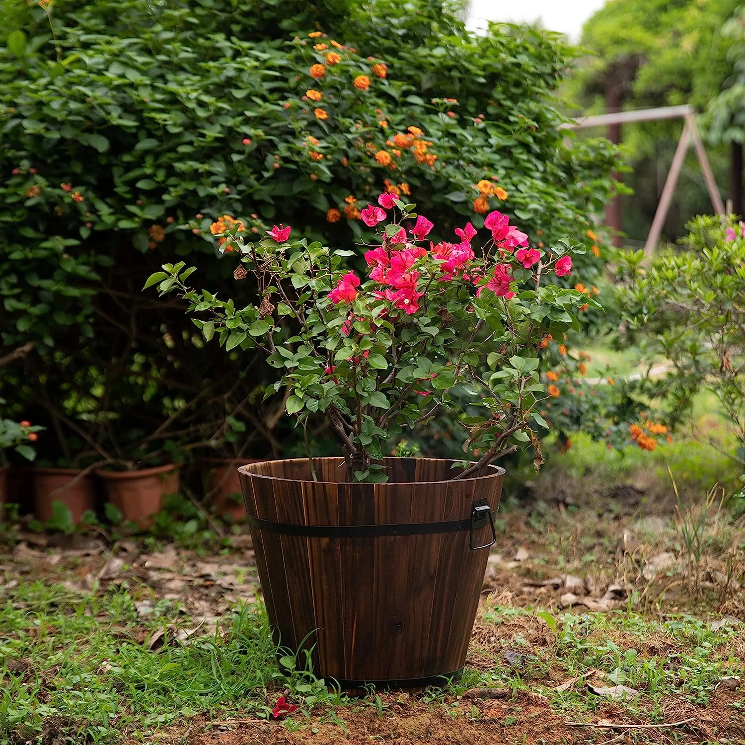 Wooden Whiskey Barrel Planters (14