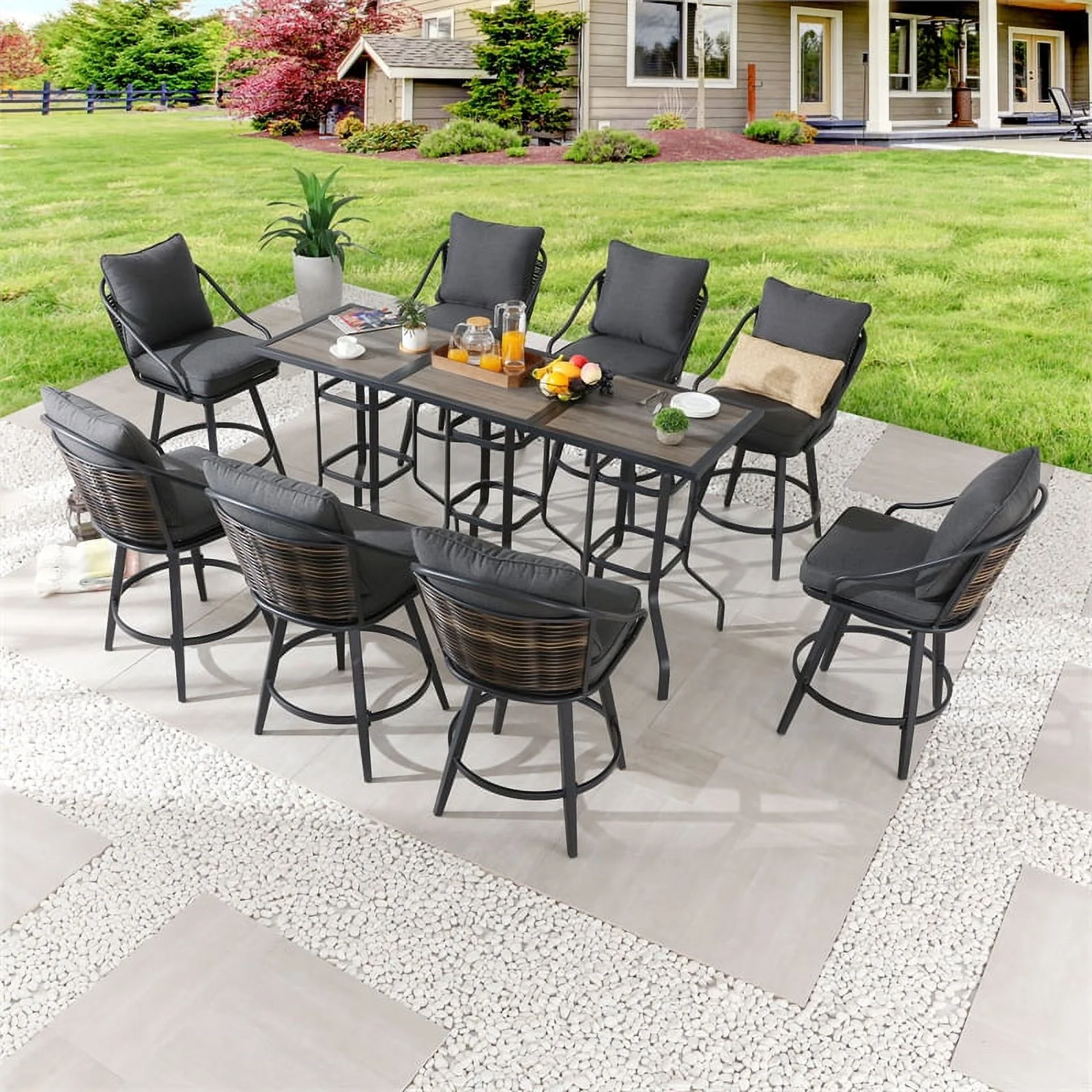 Patio Festival Metal 11-Piece Outdoor Dining Set in Black/Gray/Brown