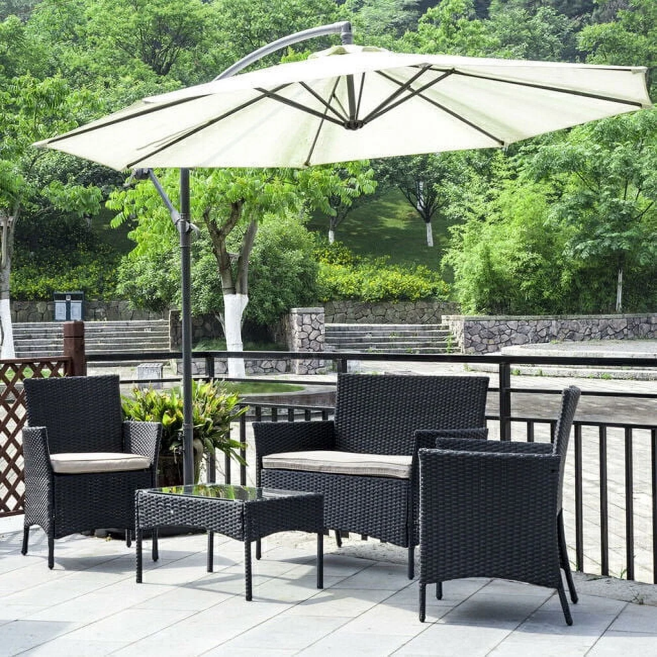 4 Piece Outdoor Patio Furniture Wicker Sofa&nbsp;Table and Chairs Set&nbsp;