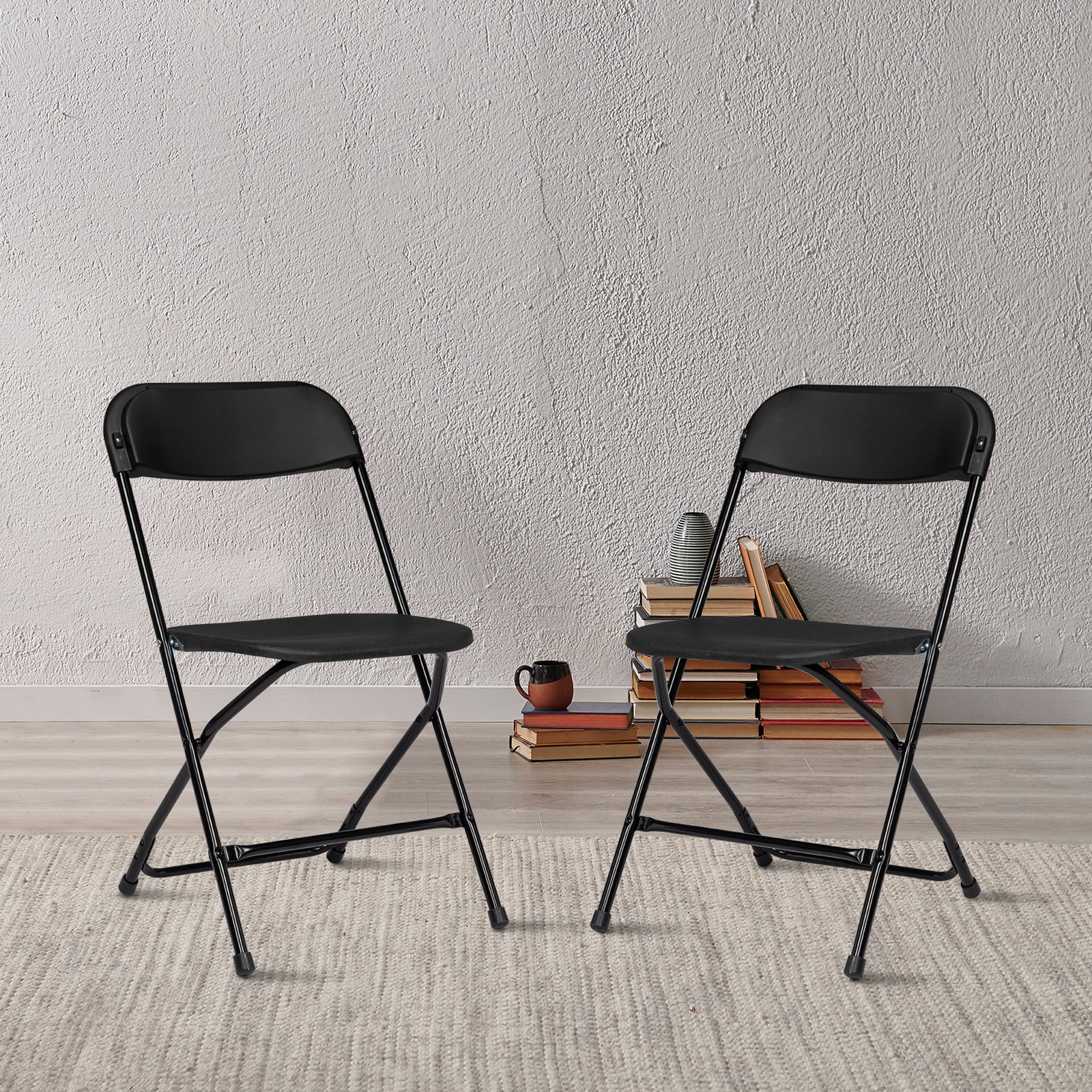 SalonMore Set of 6 Folding Chairs Heavy Duty Steel Frame Plastic Commercial Wedding Party Black