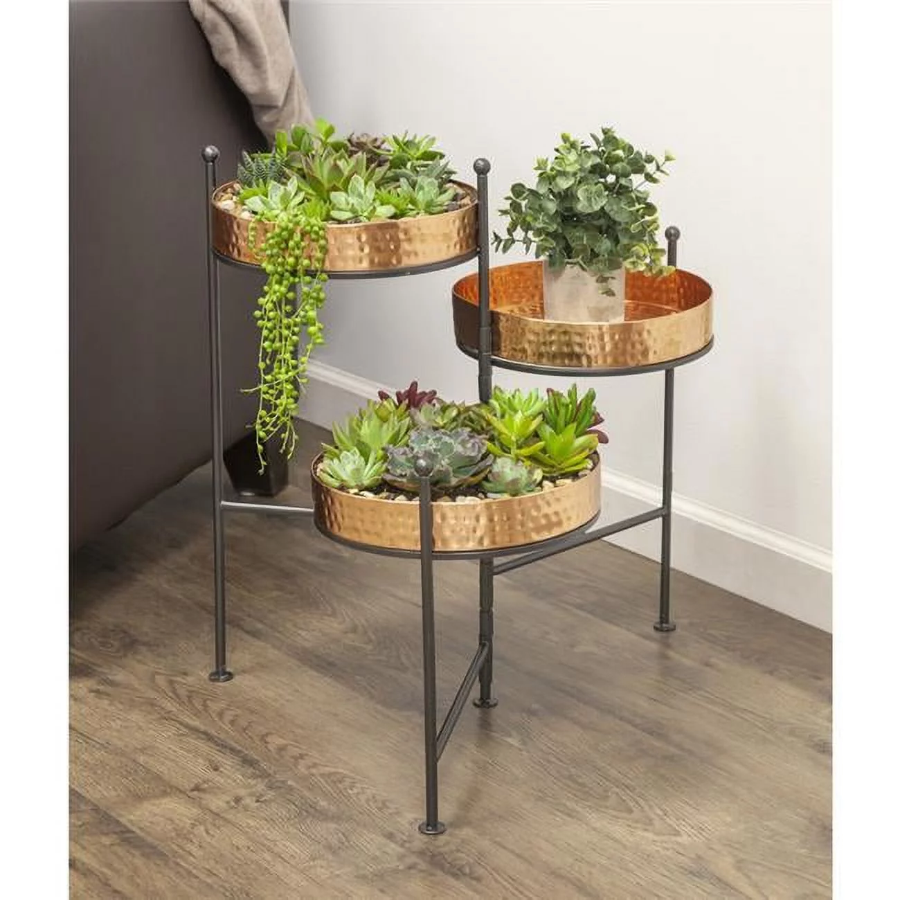 20.5 x 21.25 x 16.25 in. Metal 3 Tiered Planter with Stand Copper