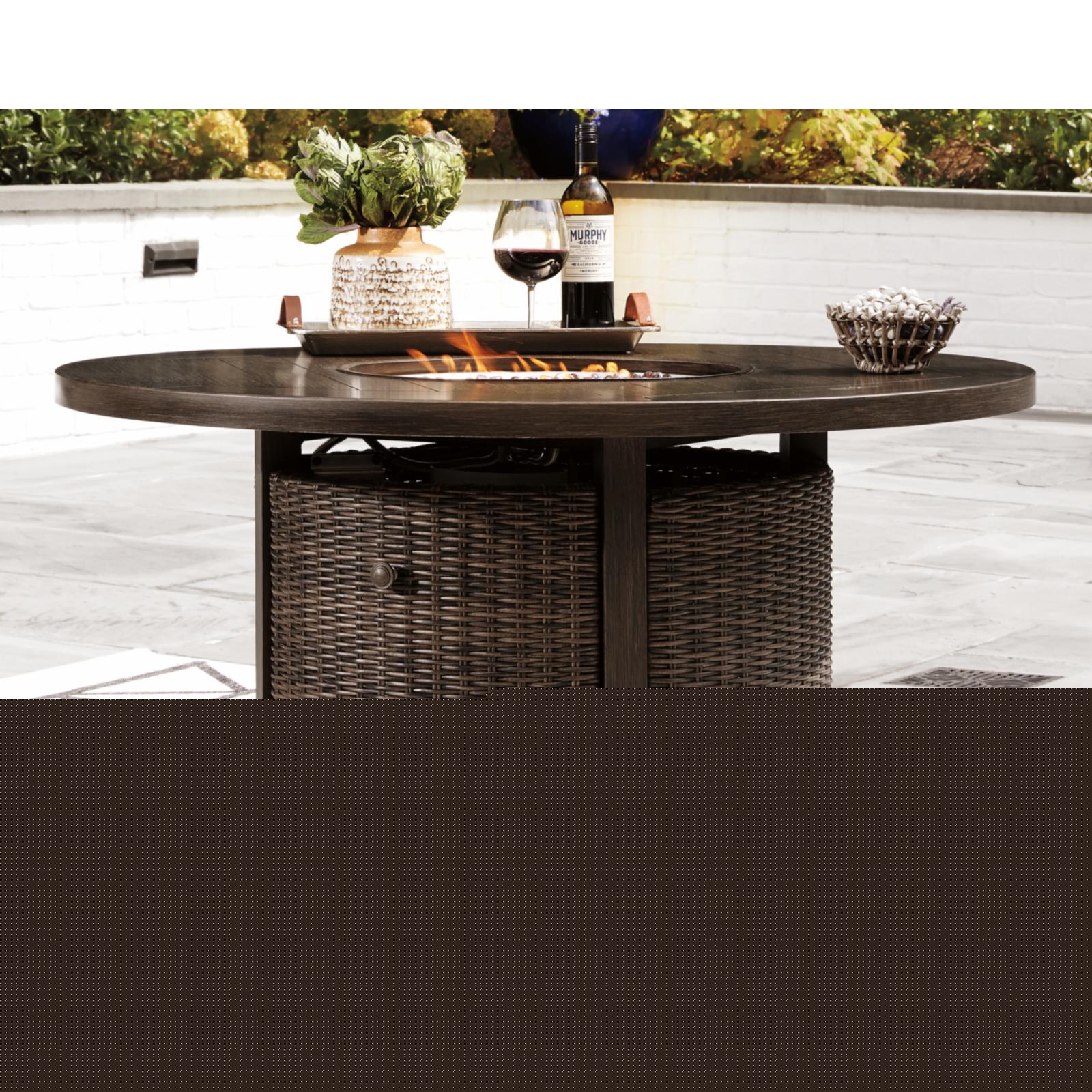 Signature Design by Ashley Paradise Trail Round Fire Pit Table in Medium Brown