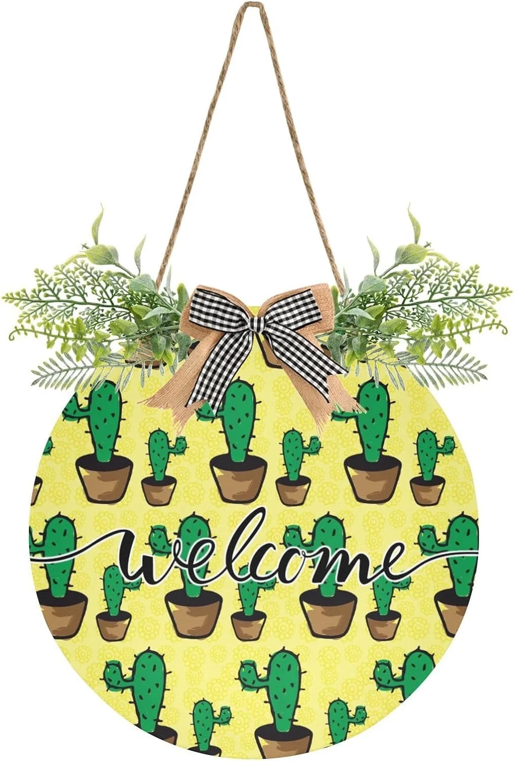 Cactus Succulent Flower Plants Welcome Sign Farmhouse Front Porch Decor Door Hanging Welcome Wreath for Holiday Wall 12 X 12 in Front Door Decoration Gift
