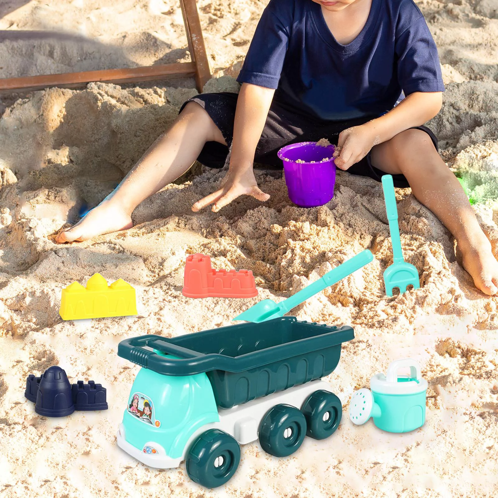 Sand Beach Toys,Kids Beach Sand Toys sand Cart Tools Set,Trolley Bucket Beach Sand Game Toy Set,Family Kids Toddlers sand water Set,beach baby sand Sandpit Digging Sand,Innovative Outside Blue