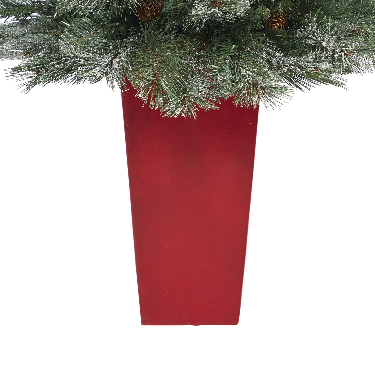 Nearly Natural 44in. Snowed French Alps Mountain Pine Artificial Christmas Tree with 135 Bendable Branches and Pine Cones in Red Planter