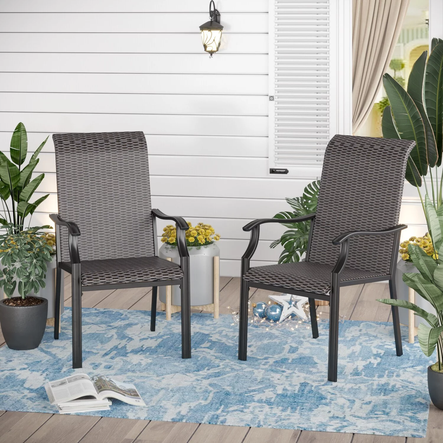 Sophia & William Outdoor Patio 2-Piece PE Rattan Dining Chairs Brown